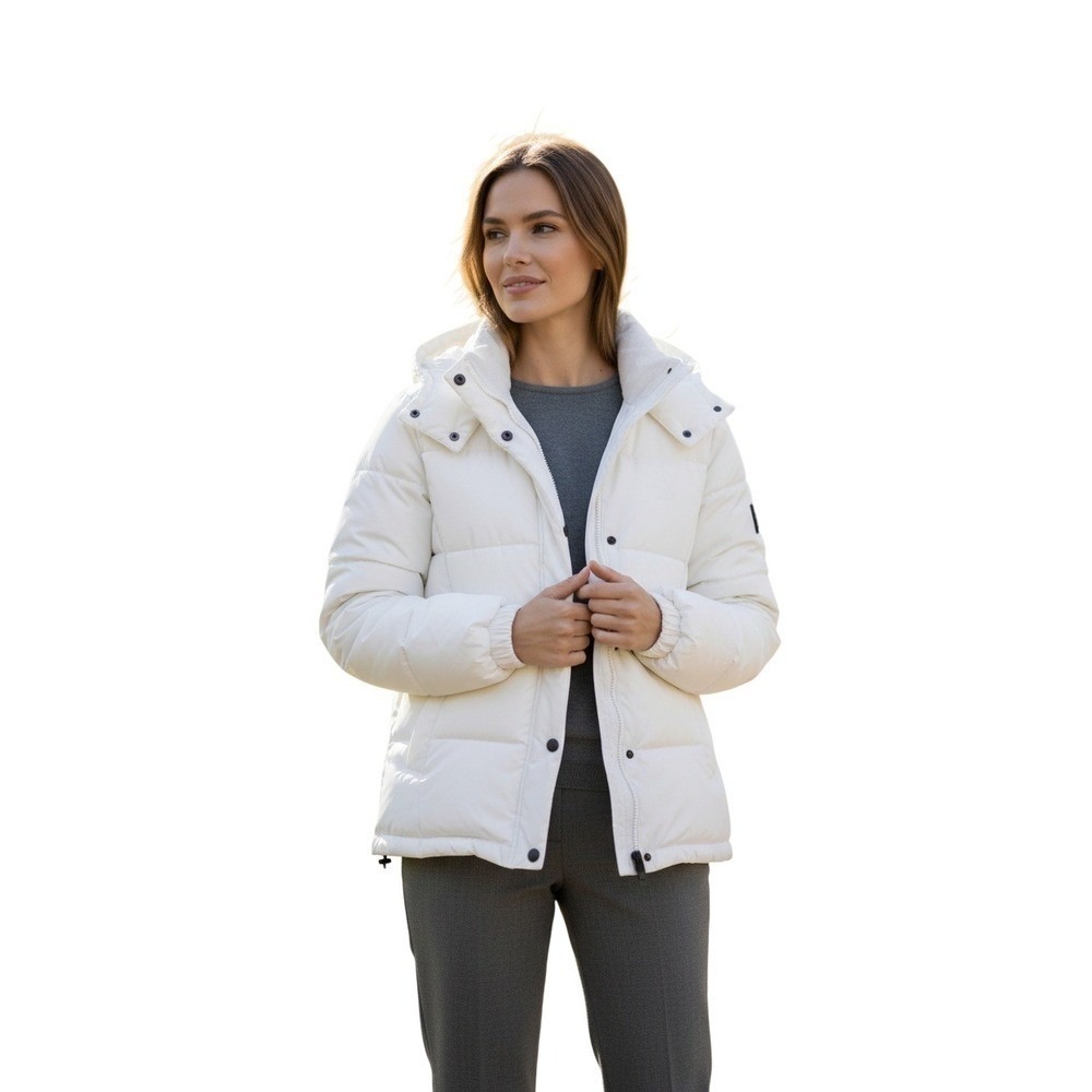 GAP White Quilted Puffer Jacket Fleece Lined Collar Full Zip Women's Size M Warm